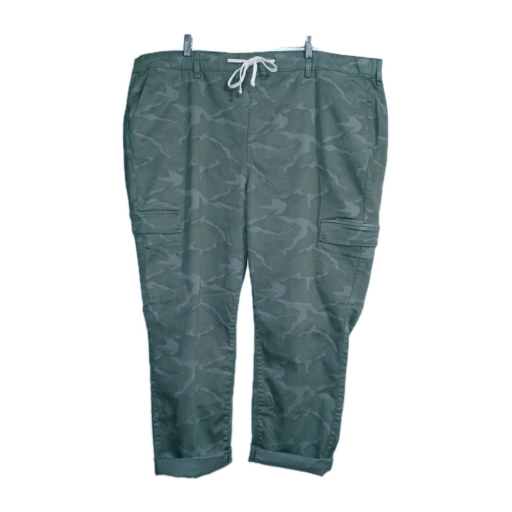 Torrid Women Twill Cargo Pants 4X Olive Camouflage Military Cadet Pull On Pocket